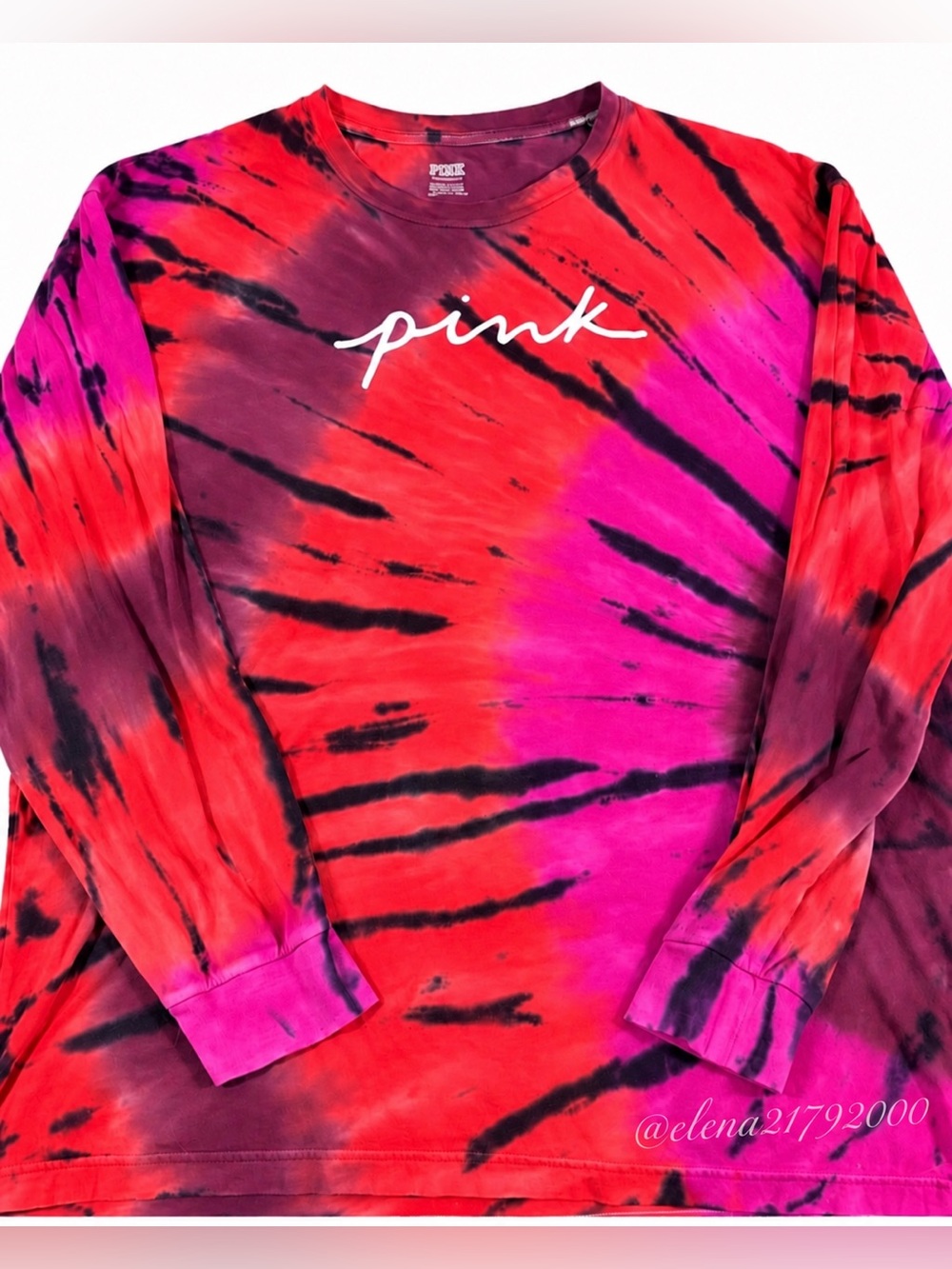 Victoria’s Secret PINK Tie Dye Long Sleeve Shirt XL Pink Red Purple Black